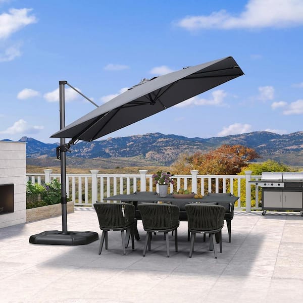 PURPLE LEAF 6 ft. x 10 ft. Cantilever Patio Umbrella Swivel Aluminum Offset 360° Rotation Umbrella with Base, Gray