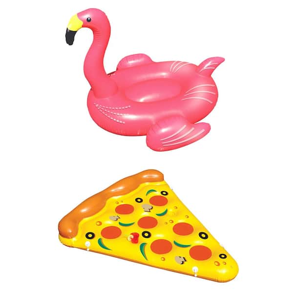 Swimline 75 in. Giant Inflatable Ride-On Flamingo Float and Pizza Slice Pool Float (2-Pack)