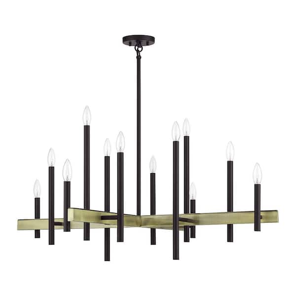 Denmark 12-Light Bronze with Antique Brass Accents Chandelier