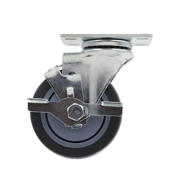 4 in. Medium Duty Gray TPR Swivel Plate Caster with Brake, 250 lbs. Weight Capacity