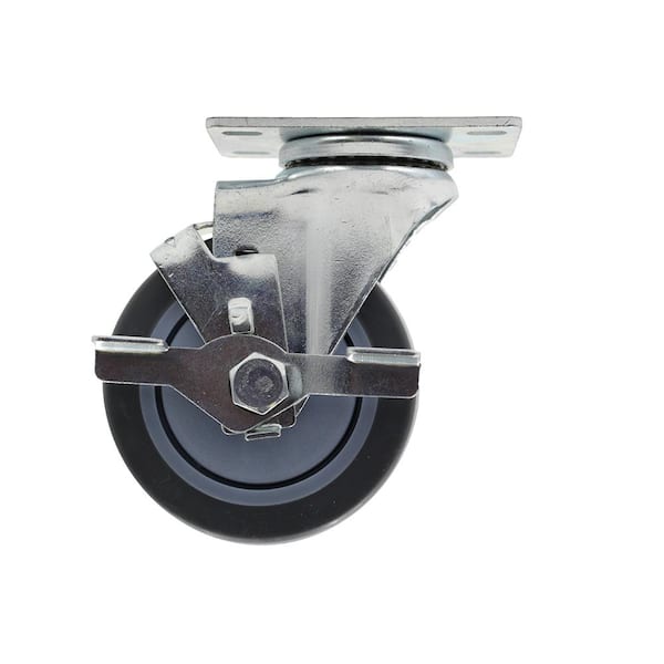 Everbilt 4 in. Medium Duty Gray TPR Swivel Plate Caster with Brake, 250 lbs. Weight Capacity