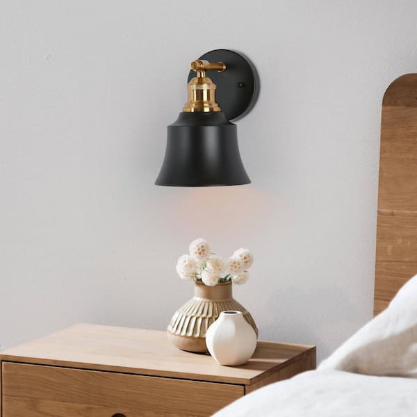 Modern Farmhouse Wall Light, 6 in. 1-Light Bathroom Black and Gold Bell Wall Sconce