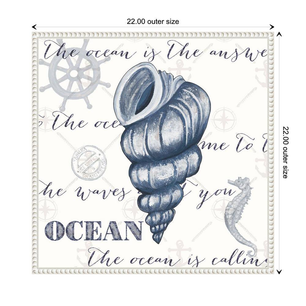 Indigo Ocean Treasures I Coastal Canvas Wall Art with White Frame