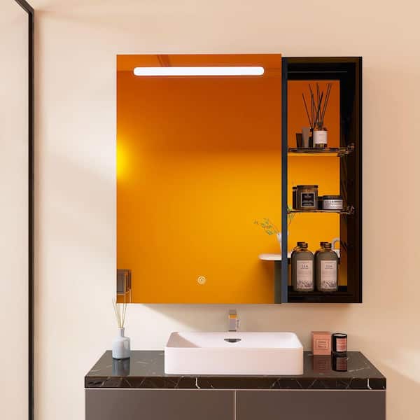 Modland Baily 29.5 in. W x 29.5 in. H Medium Rectangular Silver Aluminum Surface Mount Medicine Cabinet with Mirror