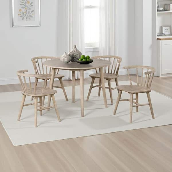 Yely 5-Piece Round Natural Oak Brown Rubberwood Dining Set with 4 Windsor Chairs