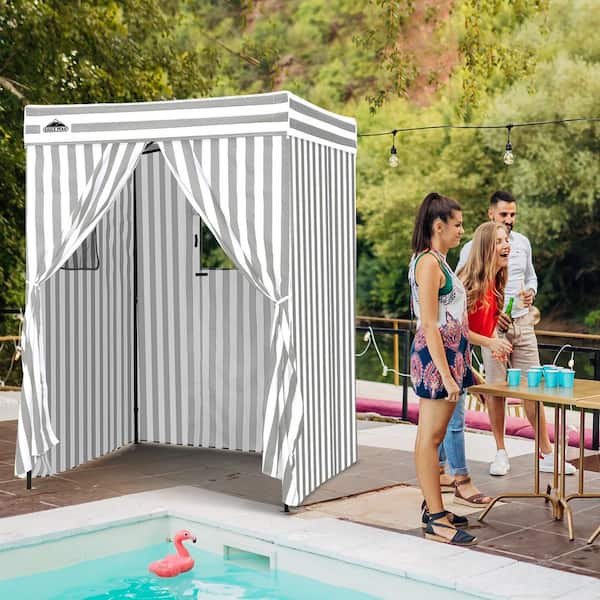 Flat Top 5 ft. x 5 ft. Outdoor Pop Up Shower Privacy Tent Dressing Changing Room, White Gray