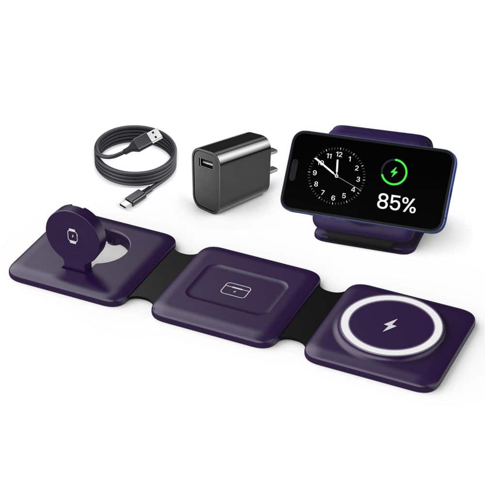 Foldable Magnetic Wireless Charging Station for Phone, Watch and Earpods, Multiple Devices Travel Charging Pad, Purple price history on PriceWatchPro