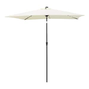 6-1/2 in. x 10 ft. Rectangle Aluminum Market Solar LED Lighted Tilt Patio Umbrella in Ivory Solution Dyed Polyester
