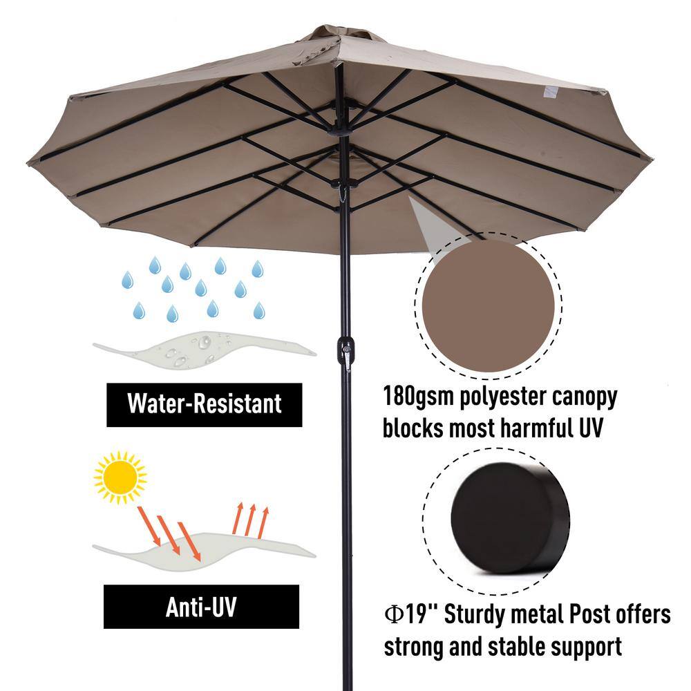 Tan Extra Large Double-Sided Outdoor Patio Umbrella with Crank Handle