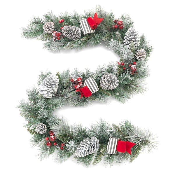 Home Accents Holiday 6 ft. Unlit Snowy Garland with Pinecones and Bows