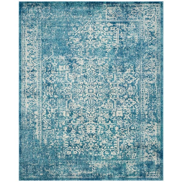 SAFAVIEH Evoke Blue/Ivory 9 ft. x 12 ft. Distressed Border Medallion Area Rug