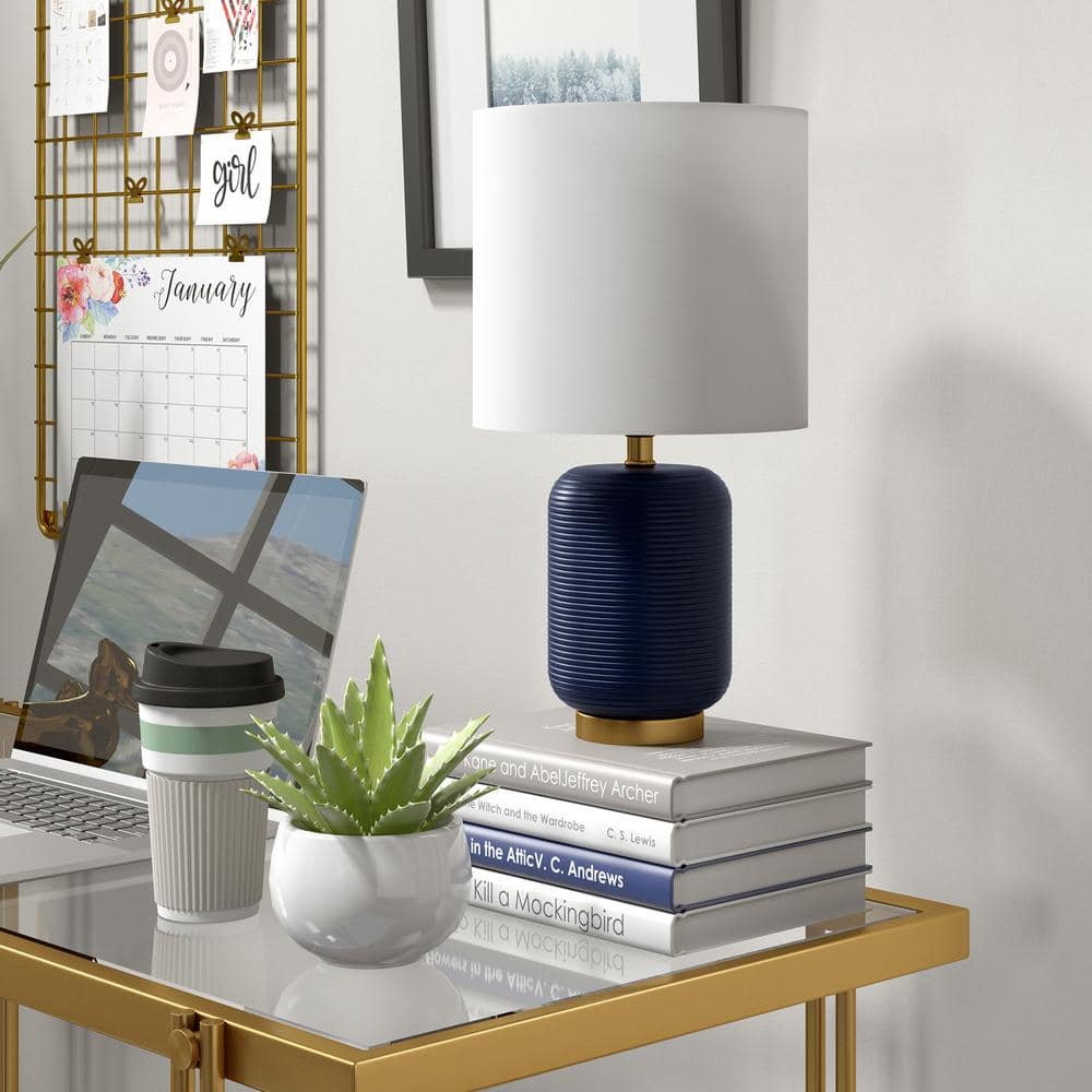 Lambert 15" Matte Navy Ceramic Table Lamp with White Linen Shade