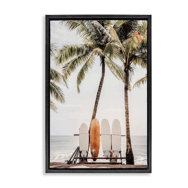Stupell Industries Hawaii Surfboards View by Sisi and Seb Black Floater Frame Coastal Graphic Art Print 25 in. x 17 in.