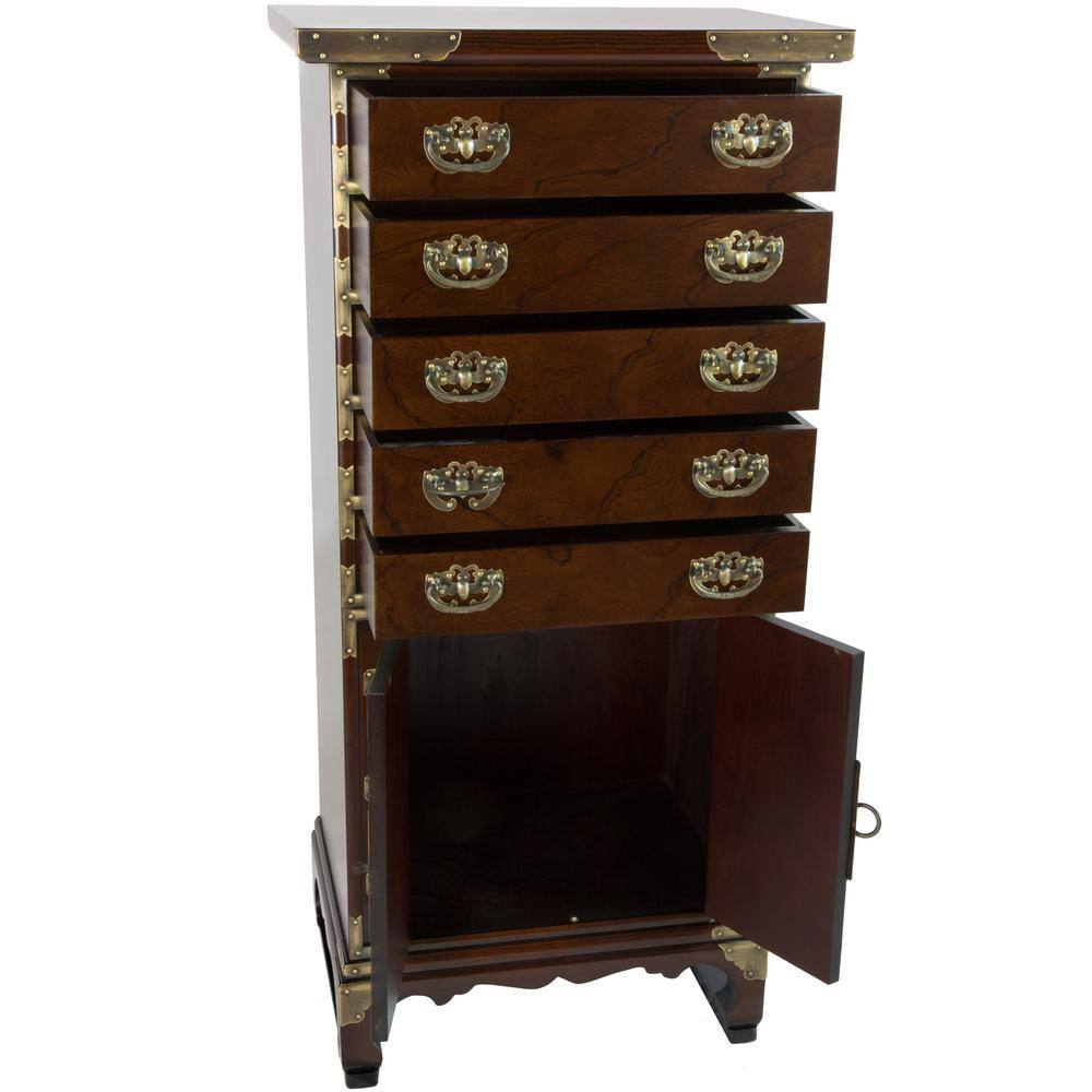 Dark Brown Elm Wood Antique Style Chest with Brass Fittings