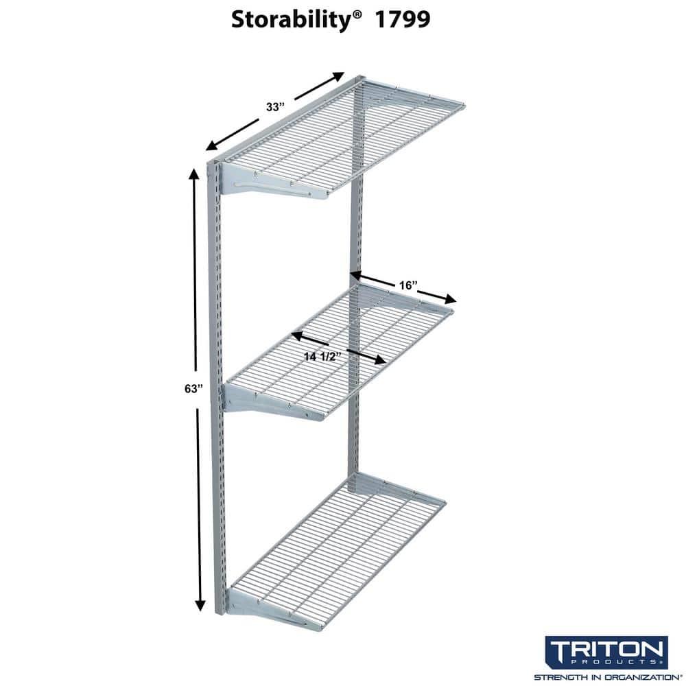 Epoxy Coated Gray 3-Tier Heavy-Duty Wall Mount Shelving Unit