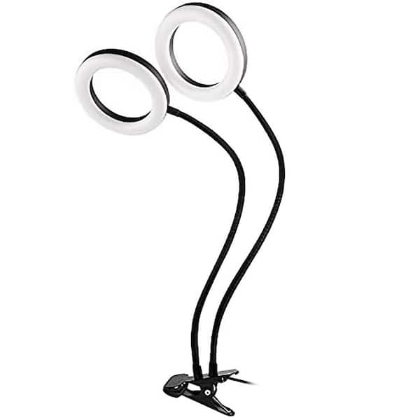 6 in. Black Dual Ring Light with Flexible Arm Strong Clip 3 Color Modes 10 Brightness Levels for Laptop Video