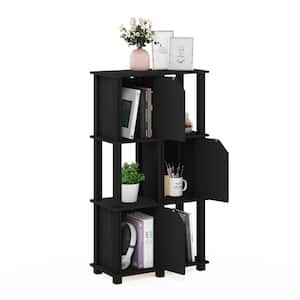 Brahms 43.8 in. Black Oak 4-Shelf Etagere Bookcase with 3-Doors