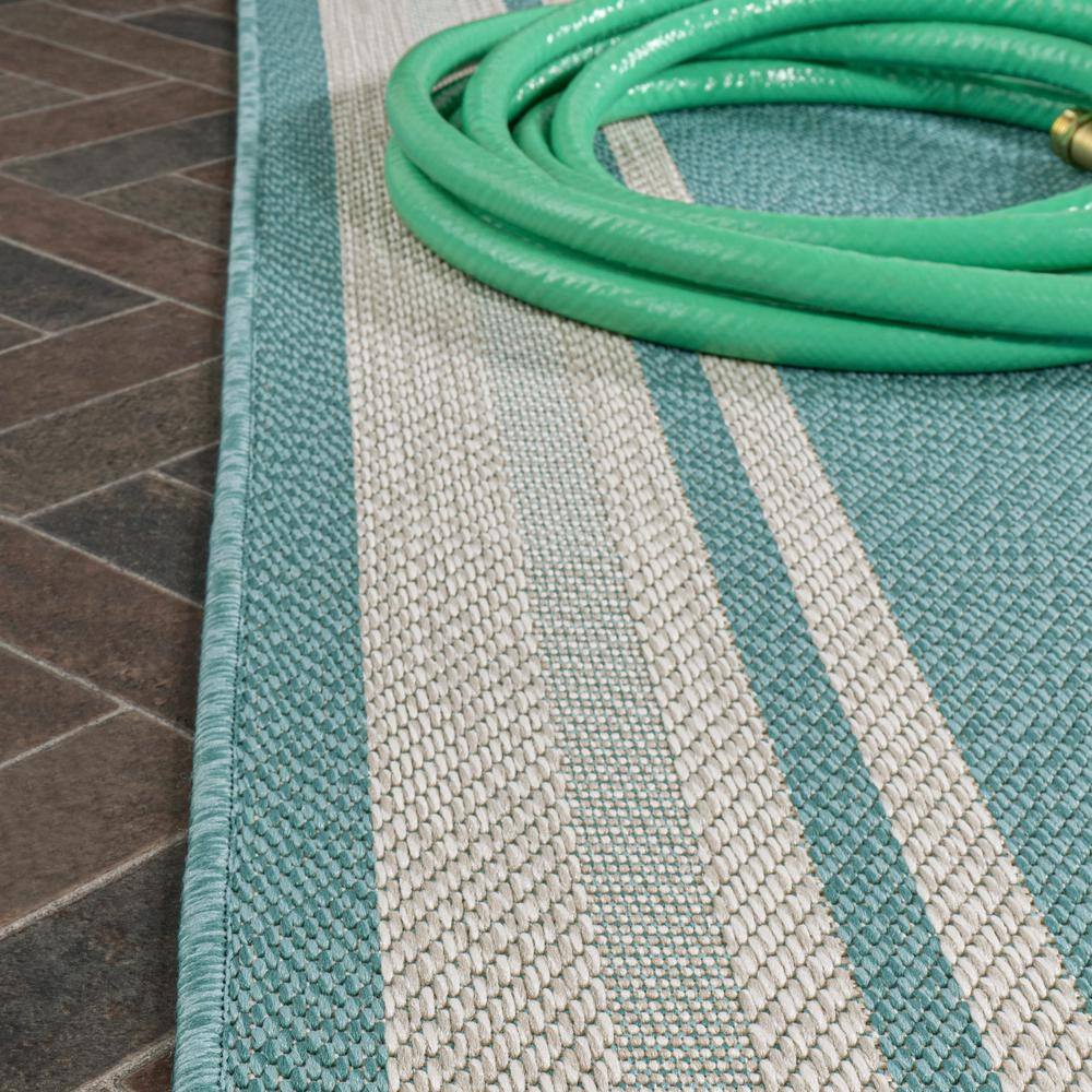 Aqua and Beige Synthetic Stripe 4' x 6' Rectangular Rug