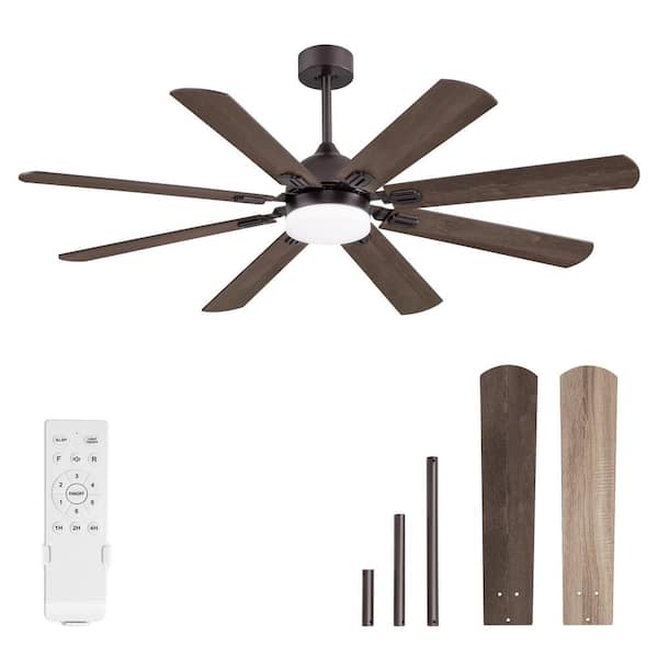 62 in. Outdoor Indoor Bronze 3-Colors LED 6-Speeds Ceiling Fan with Dual-Finish Blades and Light Kit and Remote Control