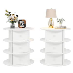 Fenley 2-Pieces White 3-Drawer Nightstand, Round Bedside Table Modern Nightstand Dresser for Bedroom, Living Room