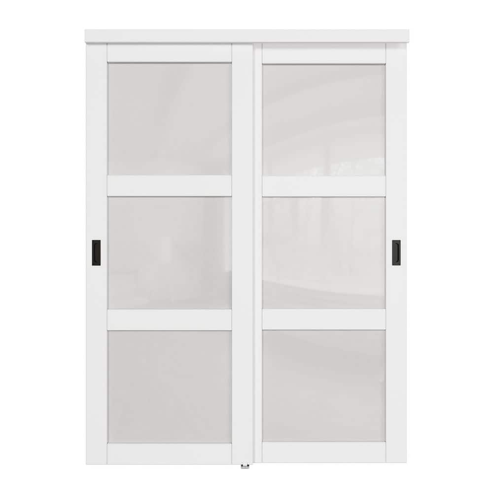 60 in. x 80 in. 3 Lites Premium Frosted Glass Smooth MDF Closet Sliding Door with Hardware Kit price history on PriceWatchPro