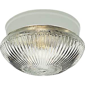 1-Light White Flush Mount with Clear Prismatic Glass
