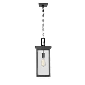 Barkeley 20 in. 1-Light Powder Coated Black Outdoor Pendant Light with Clear Glass