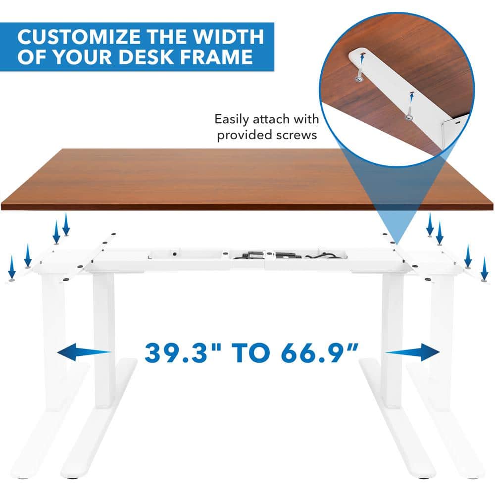 ErgoMaster Pro White Electric Sit/Stand Desk with Brown Top and Dual Motor