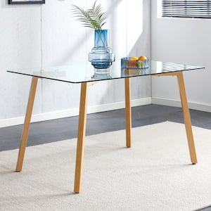 Modern 51 in. Clear Glass Rectangular Metal 4-Legs Dining Table with 0.31 in. Tempered Glass Tabletop Seats 6