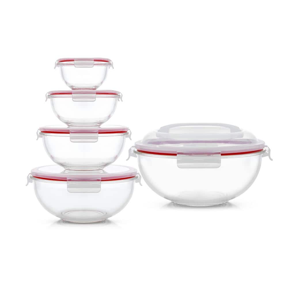 5 Pcs Nested Glass Mixing Bowls Set With Apple Design and Red Lids - S –  Icydeals