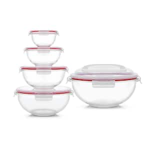 JoyFul 5 Glass Mixing Bowls With Lids - Red