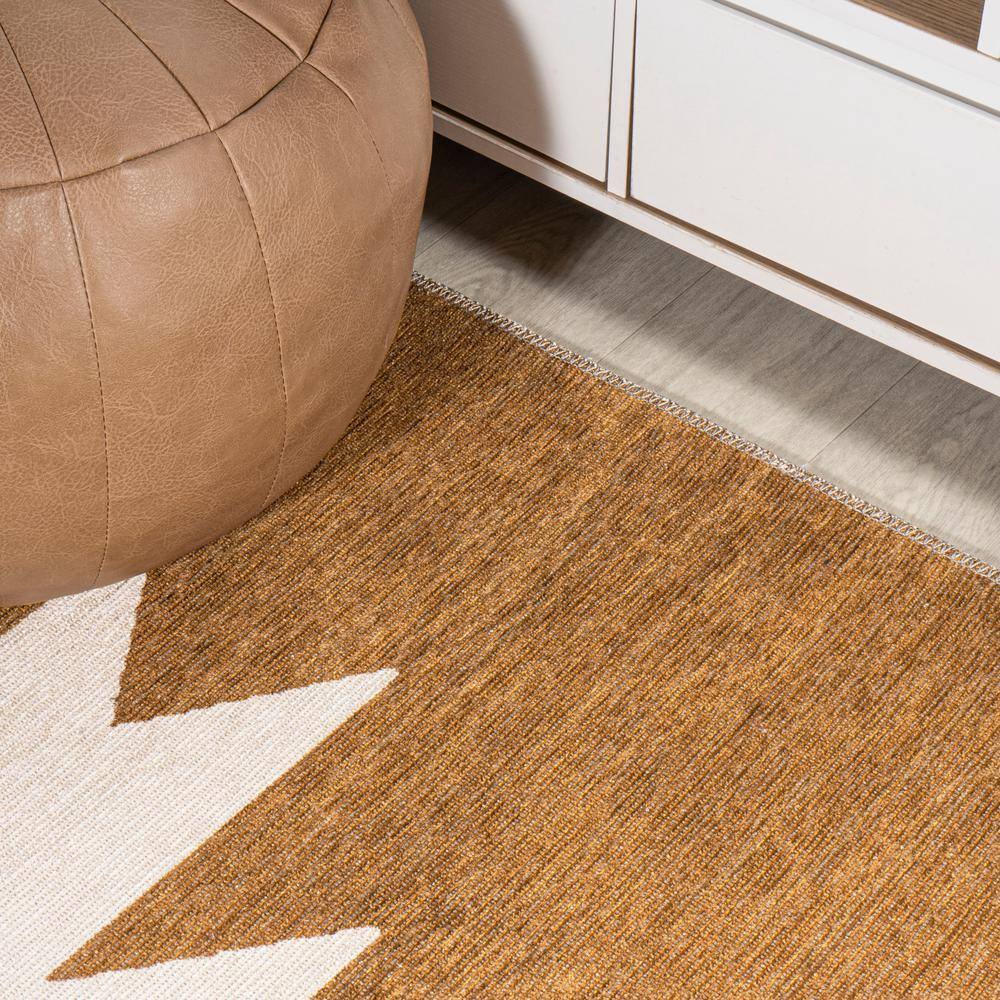 Chayton Terracotta and Cream Geometric Washable Area Rug 8' x 10'