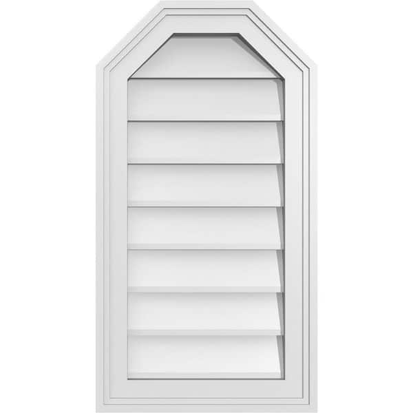 Ekena Millwork 14 in. x 26 in. Octagonal Top Surface Mount PVC Gable Vent: Decorative with Brickmould Frame