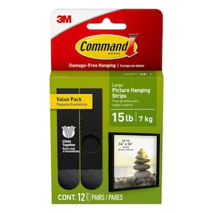 Large Picture Hanging Strips, Black, Damage Free Hanging, 12 Pairs