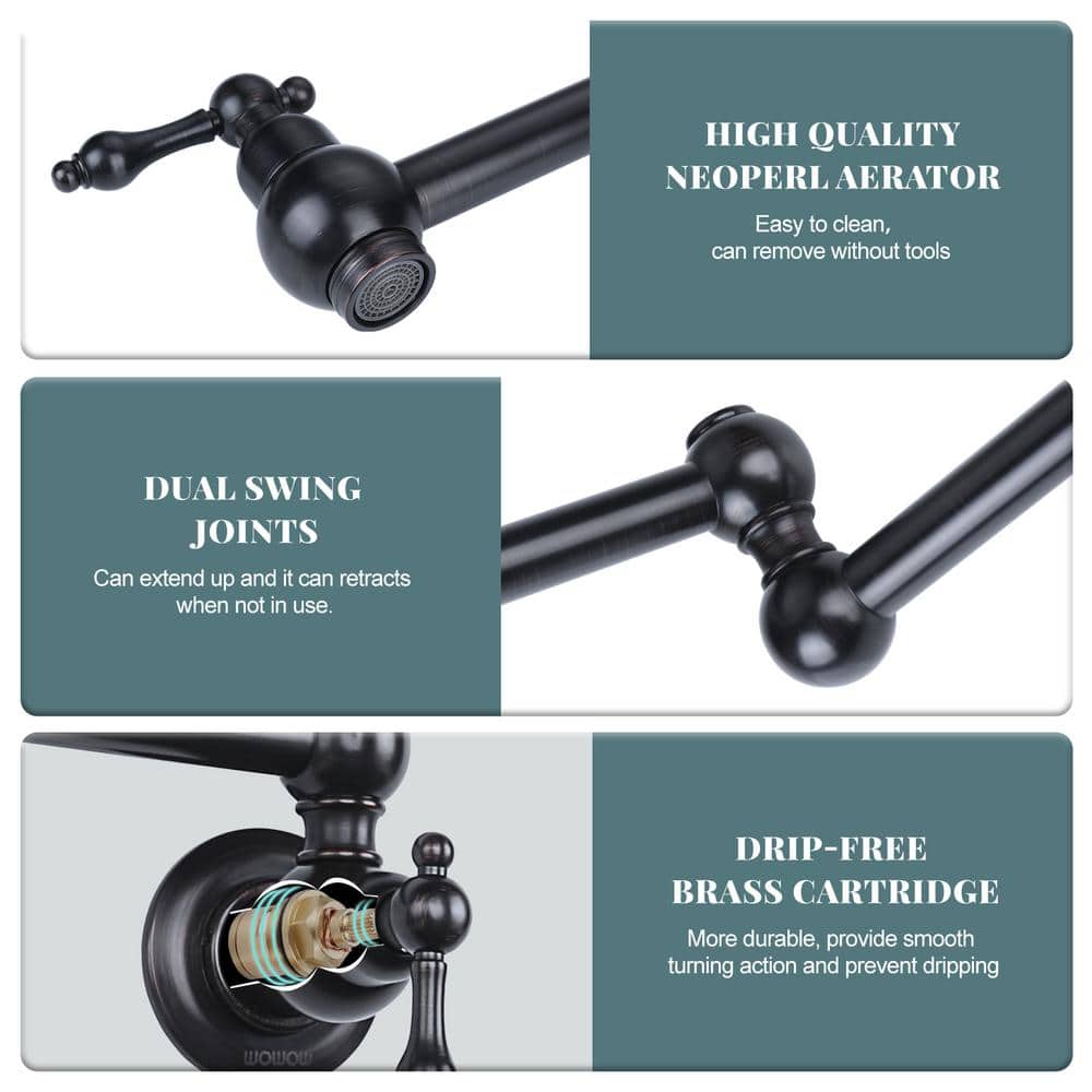 Oil Rubbed Bronze Wall Mounted Pot Filler with Dual Handles