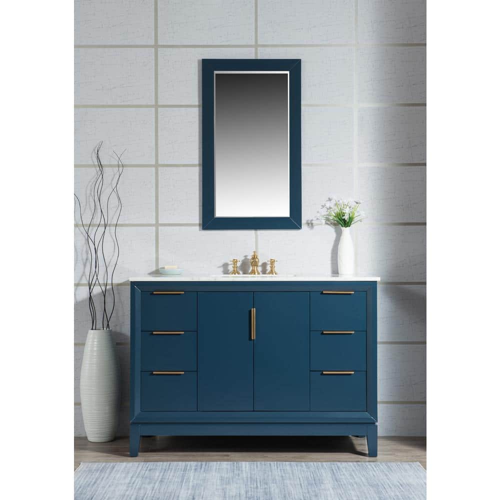Water Creation Elizabeth 48 In Bath Vanity In Monarch Blue With Carrara White Marble Vanity Top With Ceramics White Basins And Faucet Vel048cwmb42 The Home Depot