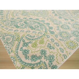 Green, Ivory 5 ft. x 8 ft. Hand Tufted Wool Transitional Jain Area Rug