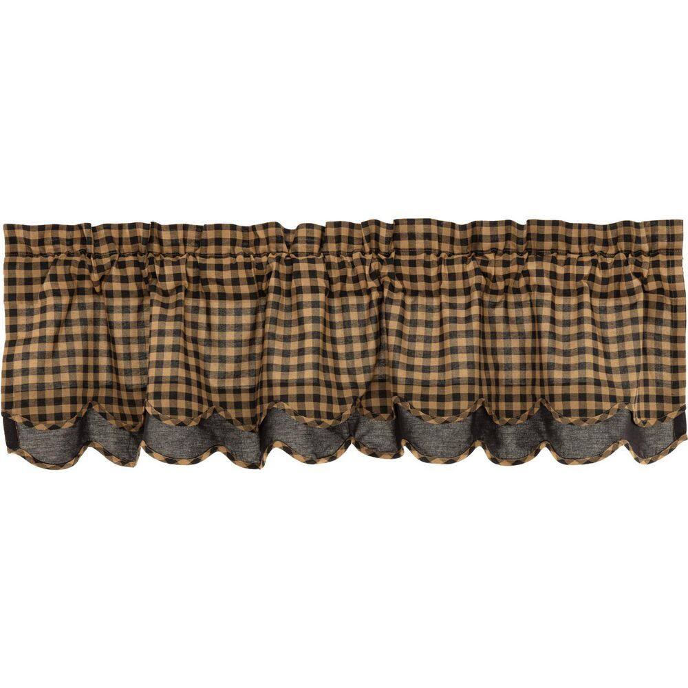 Black Check Cotton Scalloped Layered Valance 16x60