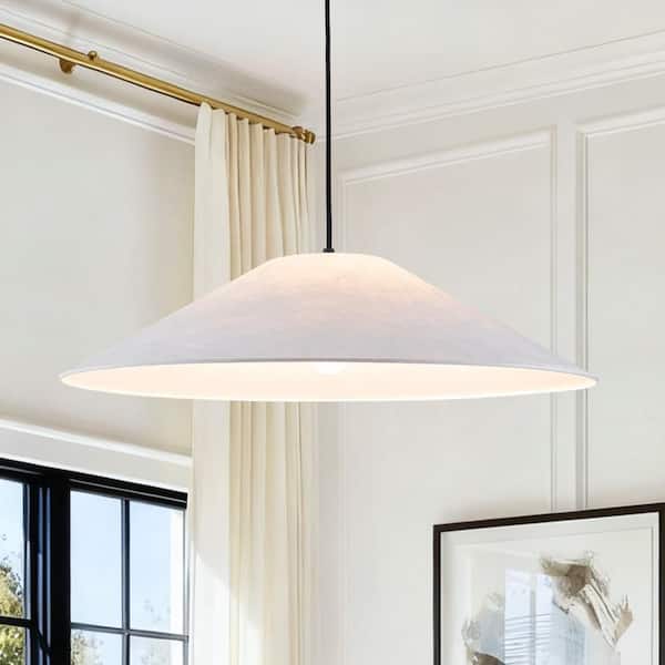 Noto 25.6 in. 1-Light Matte Black Pendant Light with Tyvek paper Cone Shade