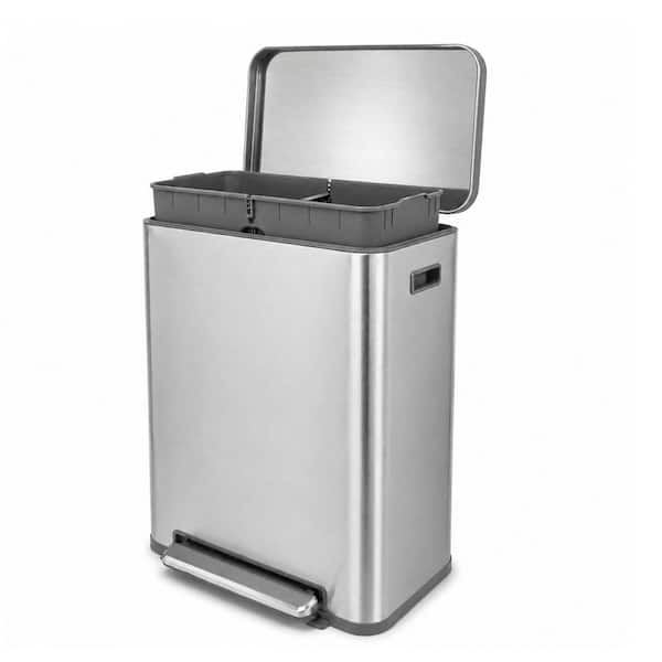 17.5 Gal. Stainless Steel Recycling Step-On Indoor Trash Can Single and Dual Bin with Divider with Lid