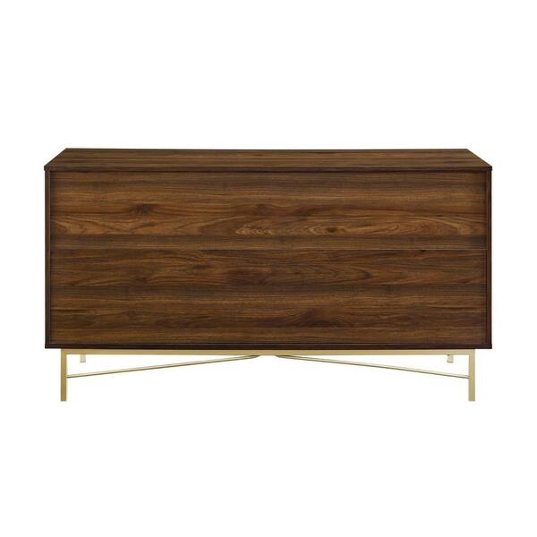 Walker Edison Furniture Company 56 in. W. 4-Drawer Dark Walnut Wood Dresser  with Gold Hardware BR56GWN4DDW-T