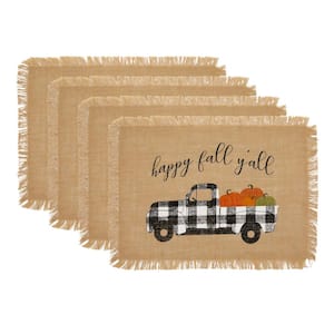 13 in. x 19 in. Happy Fall Y'all Farmhouse Burlap Placemat (Set of 4)