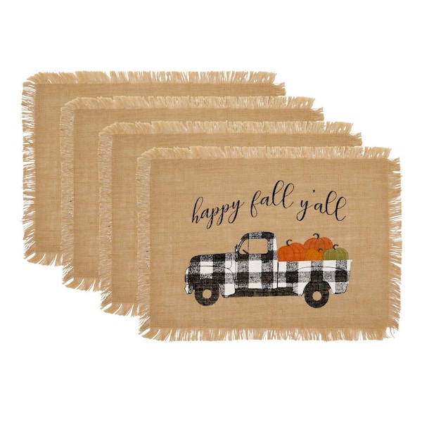 Elrene 13 in. x 19 in. Happy Fall Y'all Farmhouse Burlap Placemat (Set of 4)