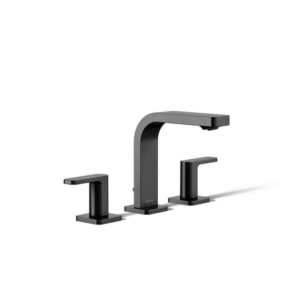 Parallel 8 in. Widespread 2 Handle Bathroom Sink Faucet with Handles and Pop-Up Drain in Matte Black
