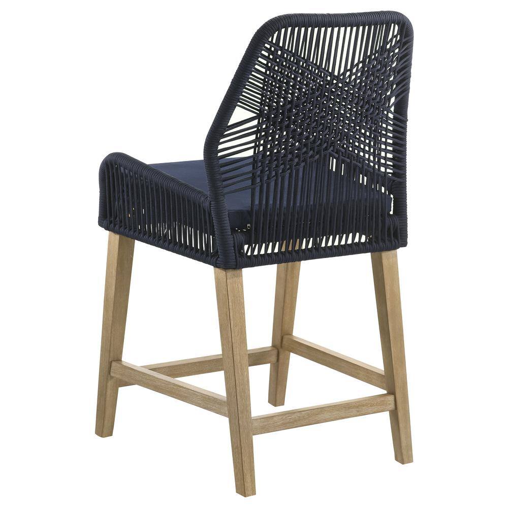 Nakia Dark Blue Woven Rope Back Counter Stools, Set of 2