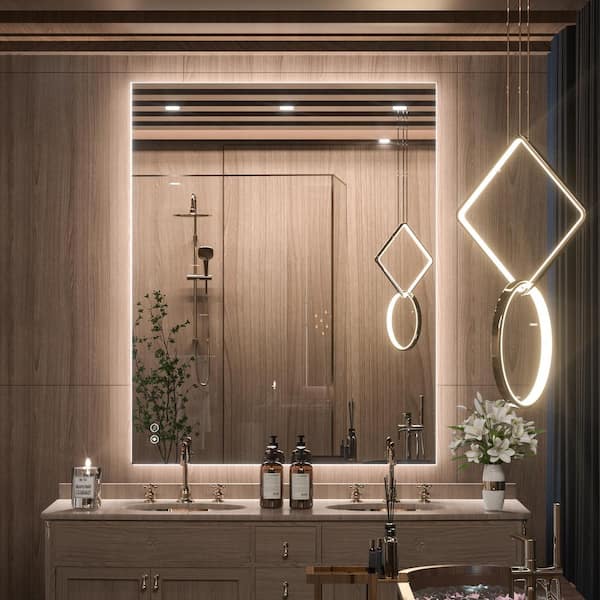 40 in. W x 32 in. H Rectangular Frameless LED Light Anti-Fog Wall Bathroom Vanity Mirror with Backlit