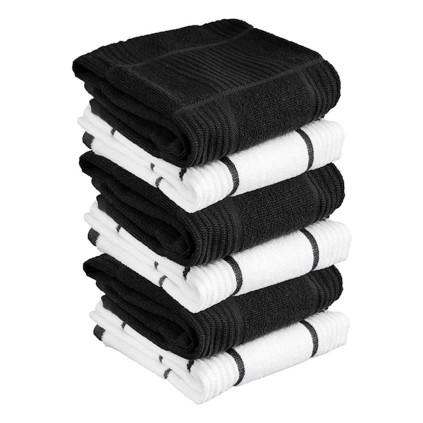 T-fal Charcoal Plaid Solid and Check Parquet Woven Cotton Kitchen Towel Set of 6