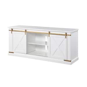 Trainor White Tv Stand Fits TV's up to 80 in. With Sliding Barn Doors And Adjustable Shelves