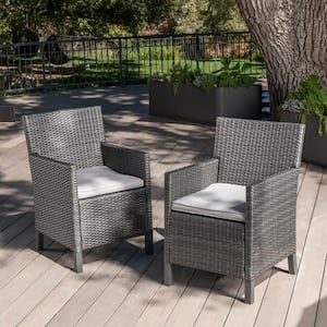 Cypress Grey Removable Cushions Faux Rattan Outdoor Dining Chair with Light Grey Cushion (2-Pack)