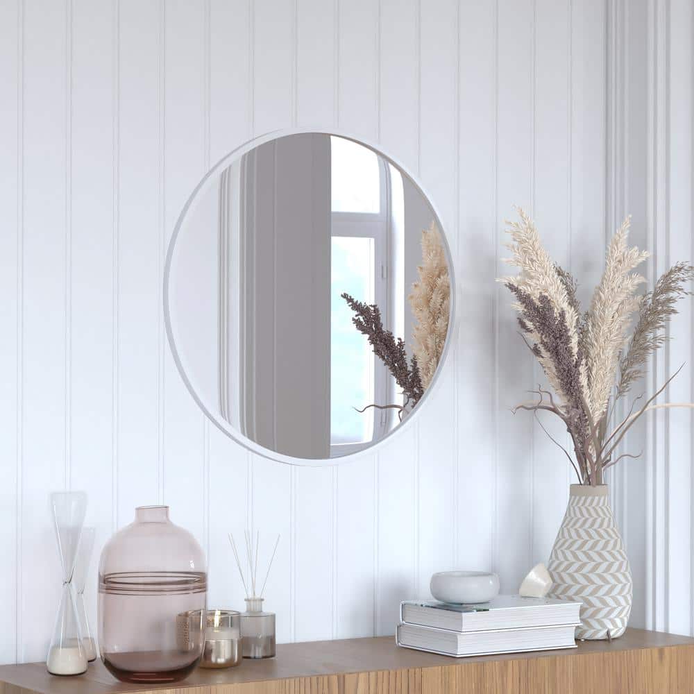24" Round Silver Metal Frame Wall Mounted Mirror